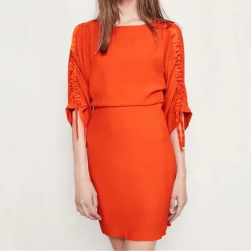 Maje Roan Coral Orange Crepe Shift Dress
